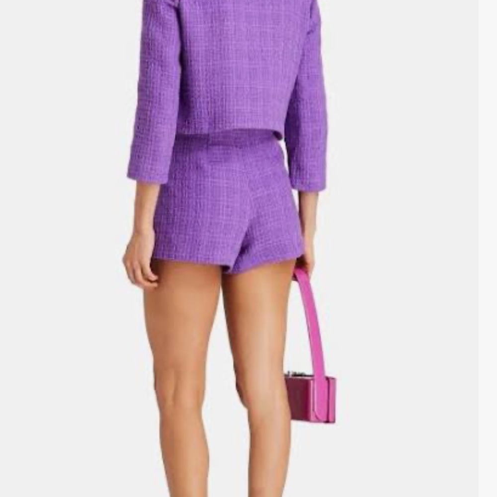 Maje Button Embellished Cotton Tweed Purple Women's Shorts - Picture 2 of 7